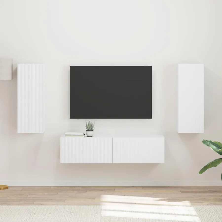 Ensemble meuble TV Montage mural 2 pcs Blanc Bois d'ingénierie