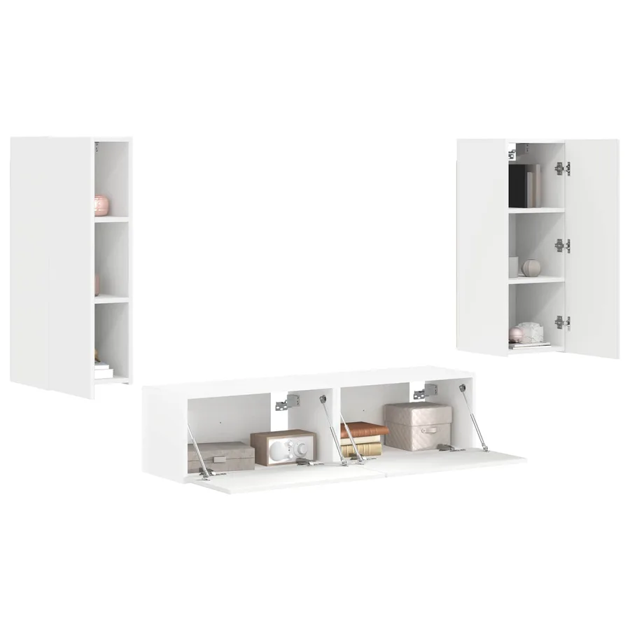 Ensemble meuble TV Montage mural 2 pcs Blanc Bois d'ingénierie - 3