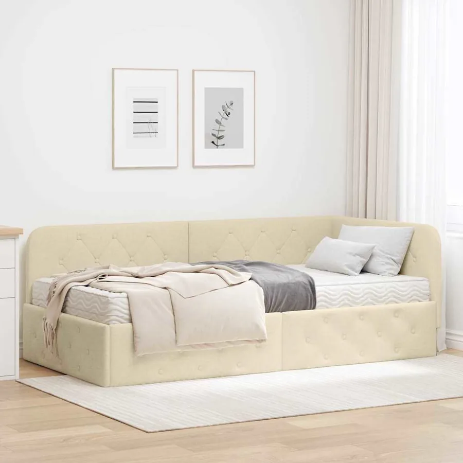 Cadre de lit d'angle Crème 100 x 200 cm tissu