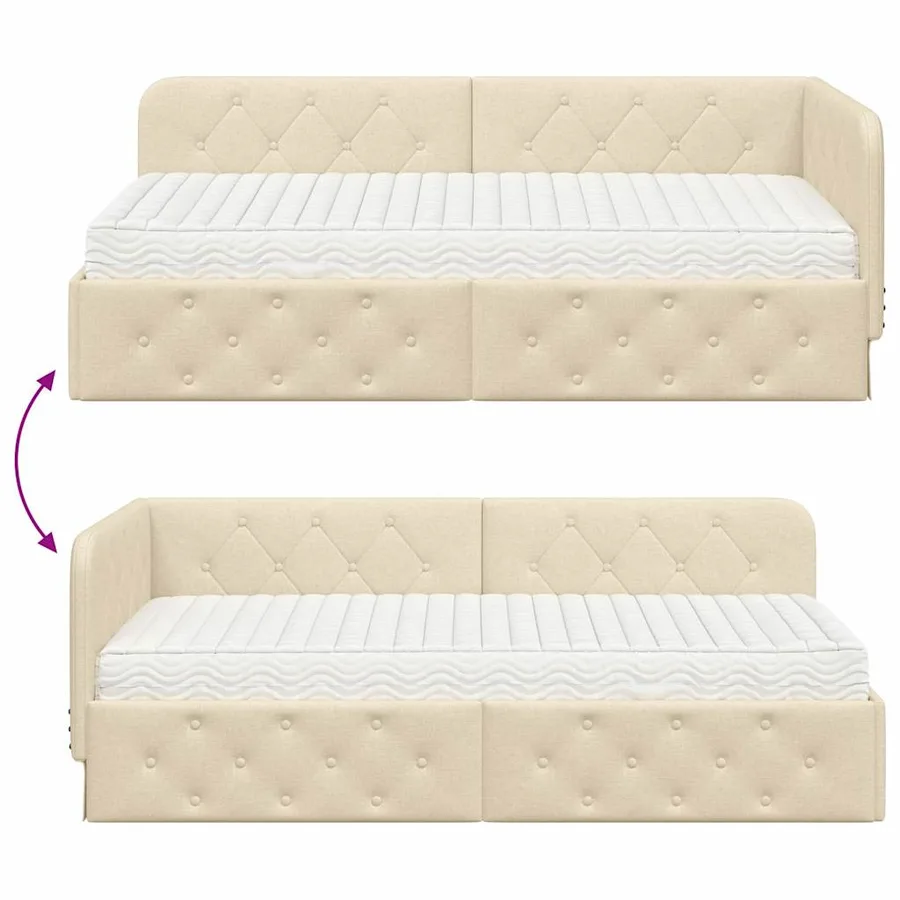 Cadre de lit d'angle Crème 100 x 200 cm tissu - 12
