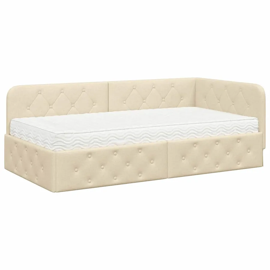 Cadre de lit d'angle Crème 100 x 200 cm tissu - 2