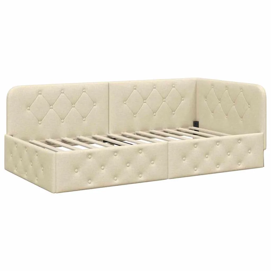 Cadre de lit d'angle Crème 100 x 200 cm tissu - 6