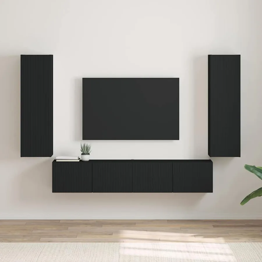 Meuble TV mural 2 pcs Noir 30 x 31 x 100 cm Bois d'ingénierie