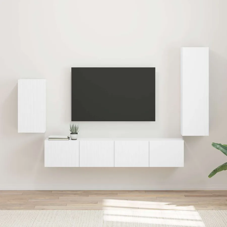 Ensemble meuble TV Montage mural 4 pcs Blanc Bois d'ingénierie