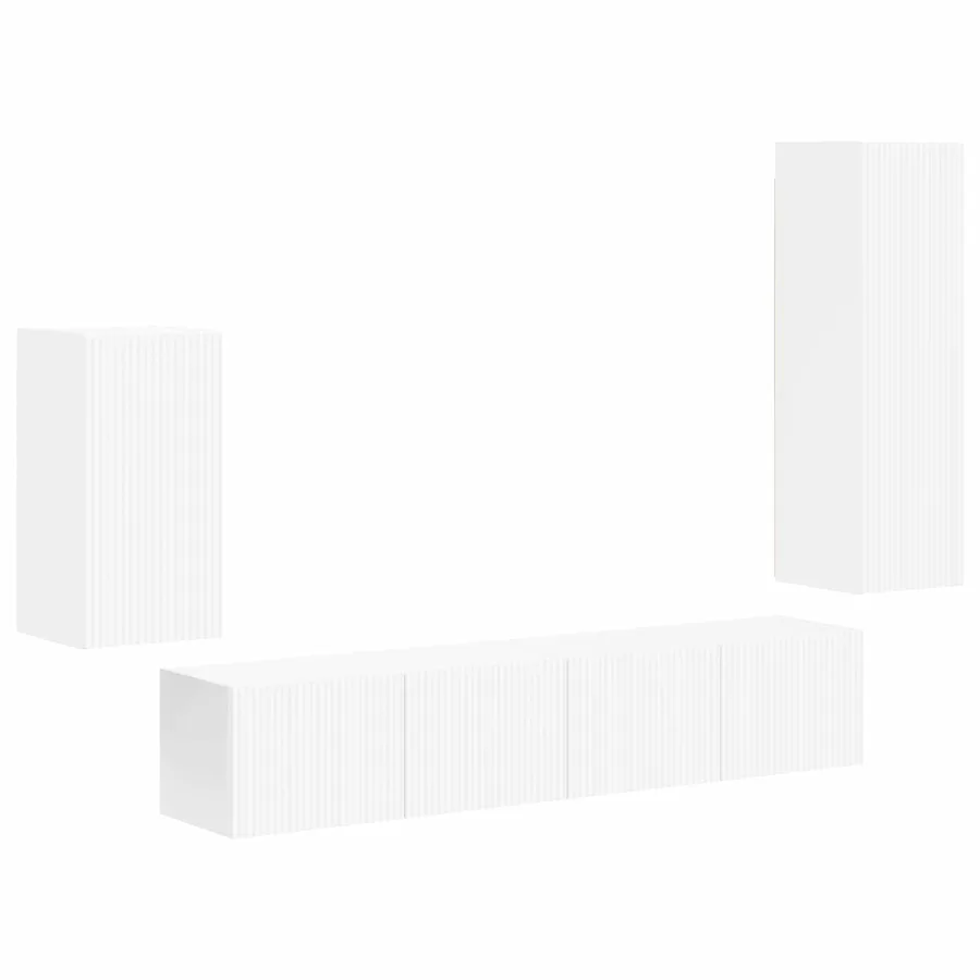 Ensemble meuble TV Montage mural 4 pcs Blanc Bois d'ingénierie - 2