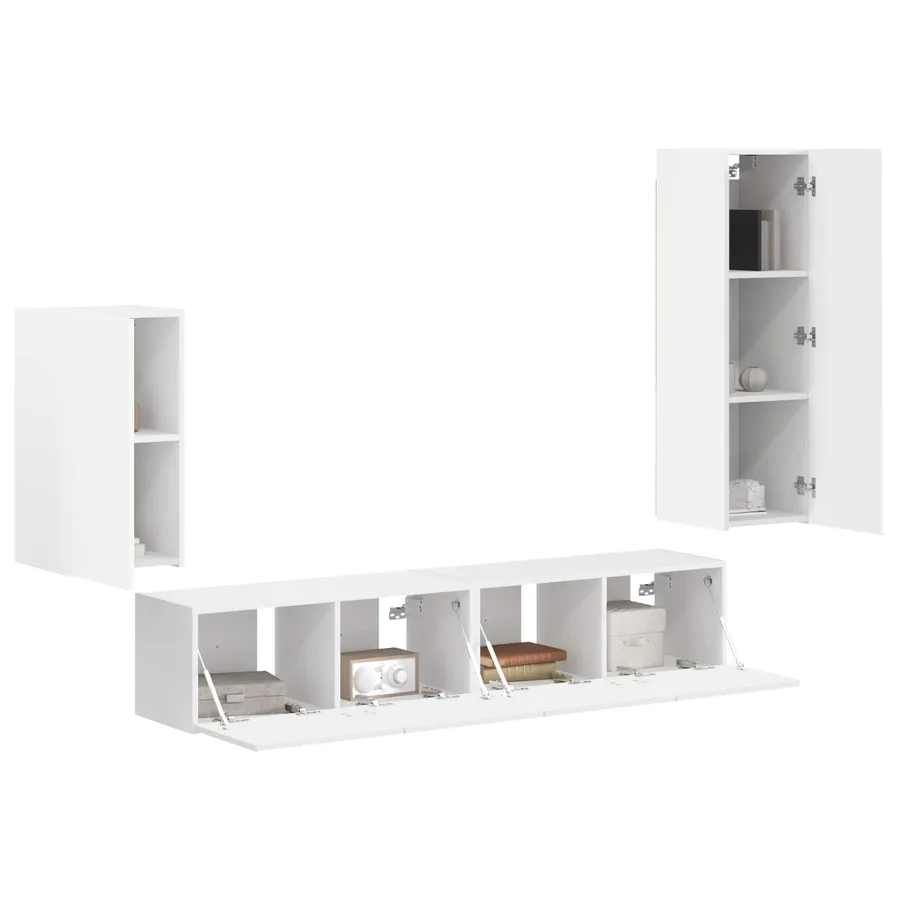 Ensemble meuble TV Montage mural 4 pcs Blanc Bois d'ingénierie - 3