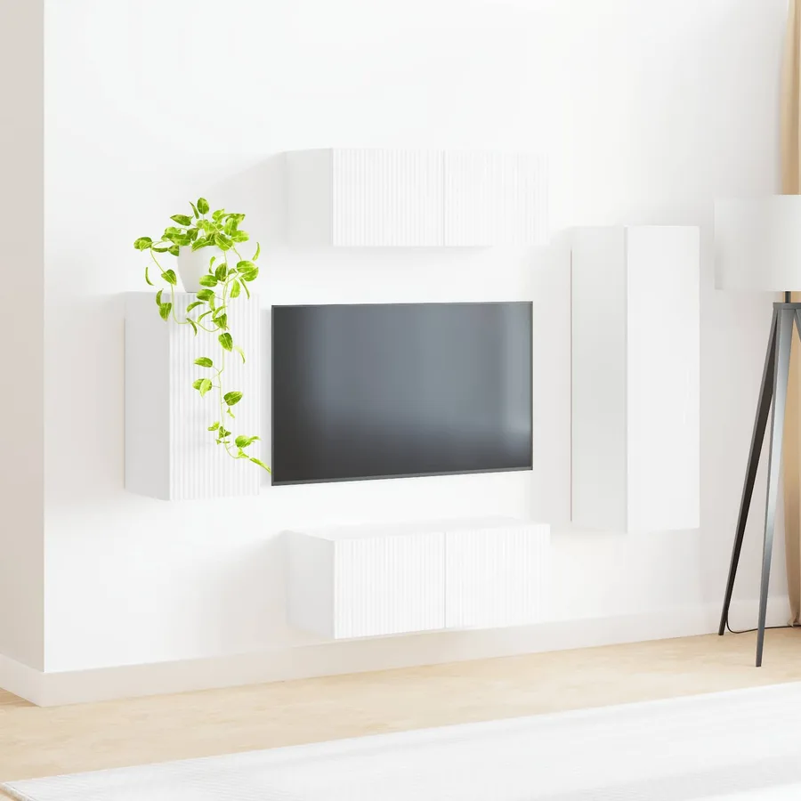 Ensemble meuble TV Montage mural 4 pcs Blanc Bois d'ingénierie - 4