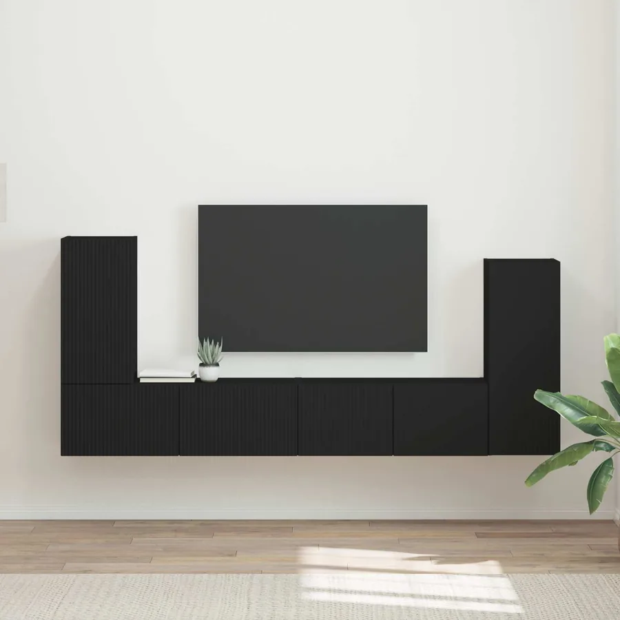 Ensemble meuble TV 4 pcs Noir Bois d'ingénierie