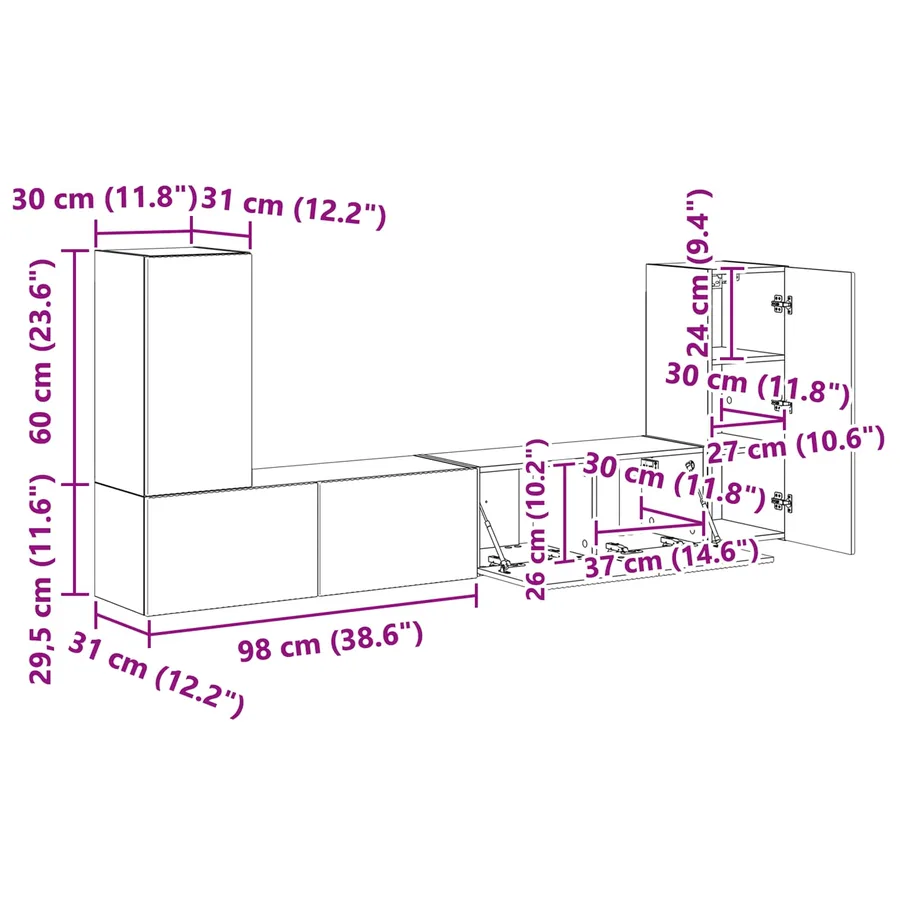 Ensemble meuble TV 4 pcs Noir Bois d'ingénierie - 17