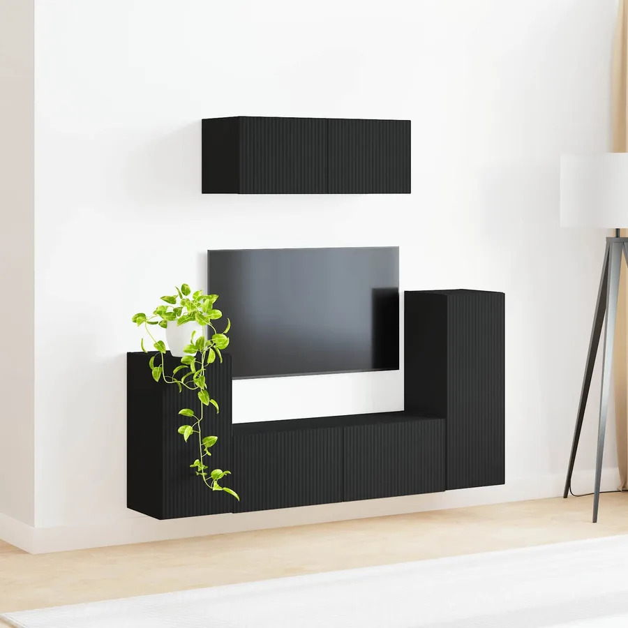 Ensemble meuble TV 4 pcs Noir Bois d'ingénierie - 4