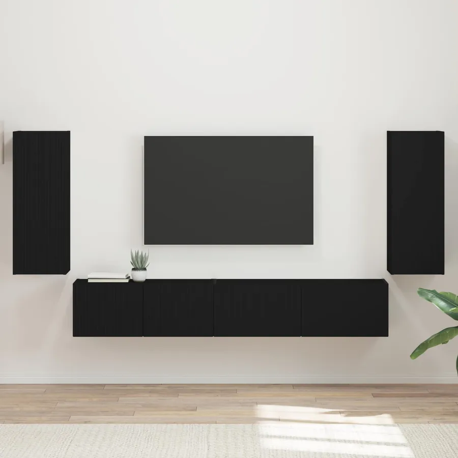 Ensemble meuble TV 4 pcs Noir Bois d'ingénierie