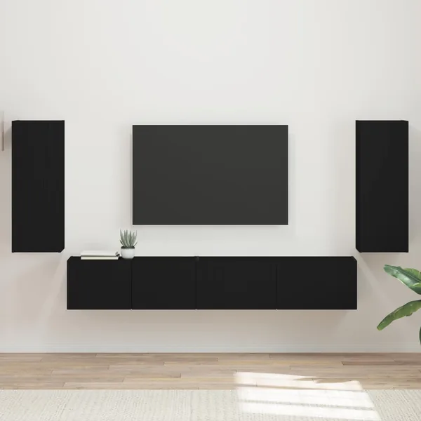 Ensemble meuble TV 4 pcs Noir Bois d'ingénierie