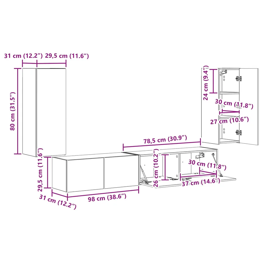 Ensemble meuble TV 4 pcs Noir Bois d'ingénierie - 16