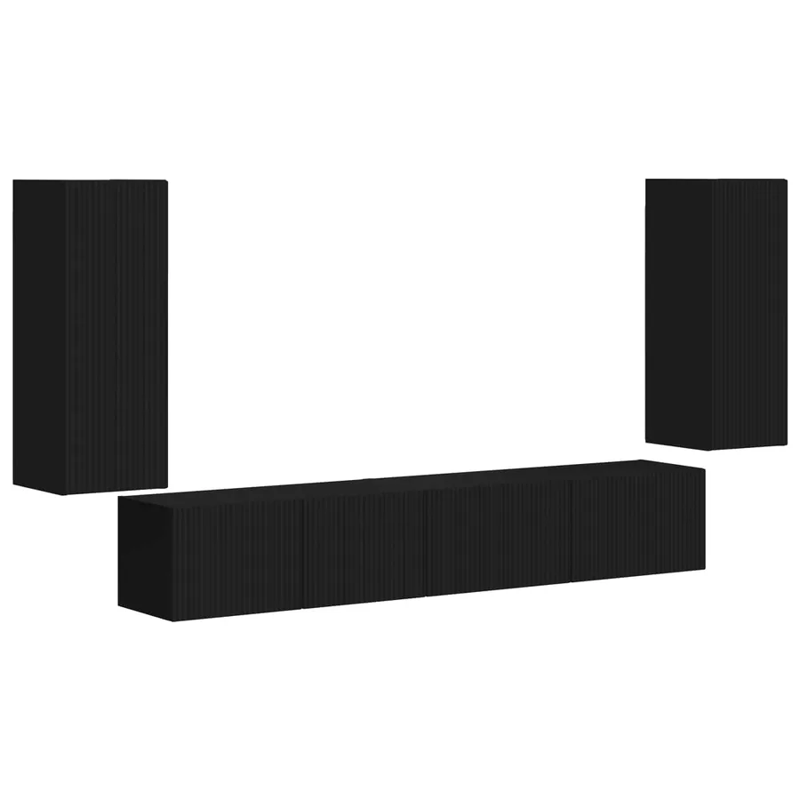 Ensemble meuble TV 4 pcs Noir Bois d'ingénierie - 2