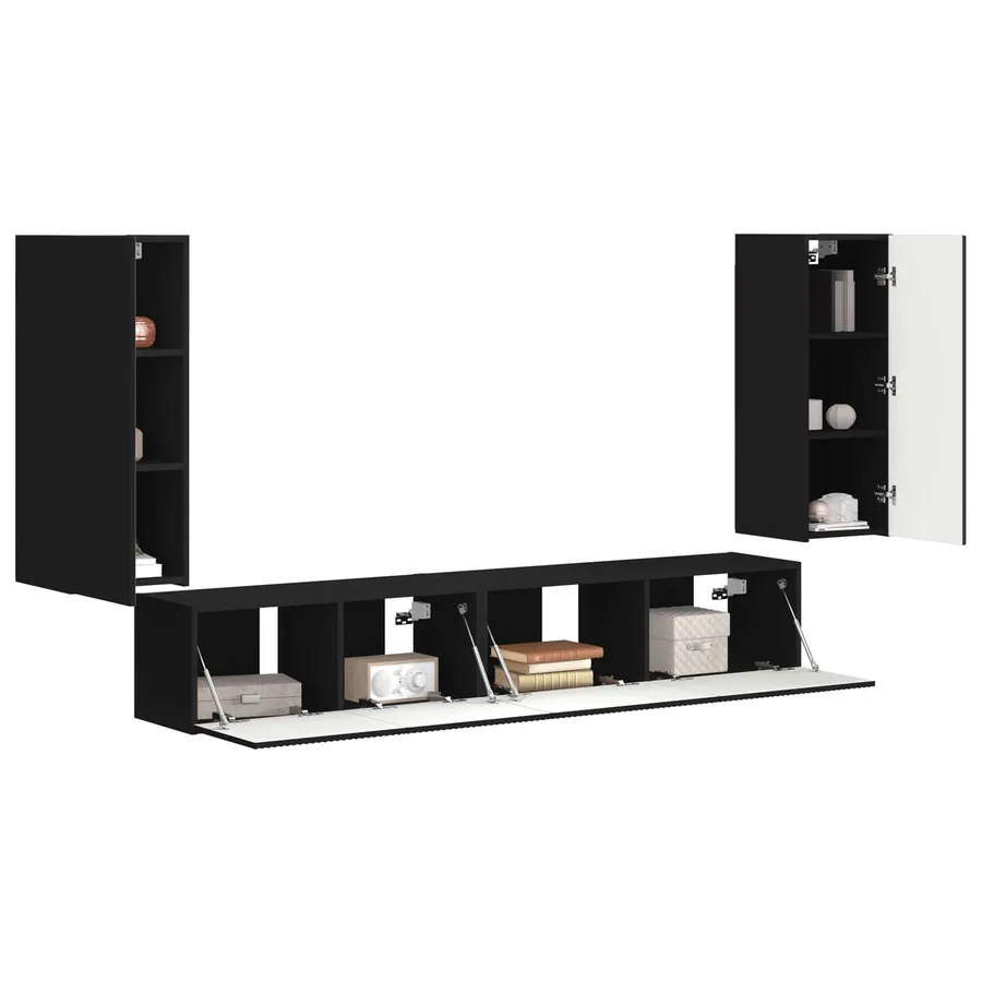 Ensemble meuble TV 4 pcs Noir Bois d'ingénierie - 3