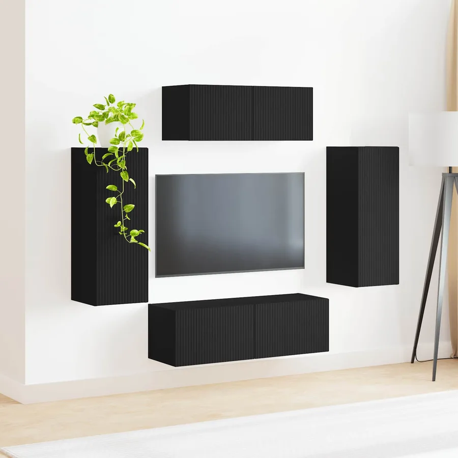 Ensemble meuble TV 4 pcs Noir Bois d'ingénierie - 4