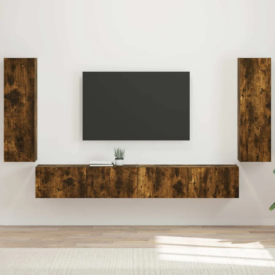 Ensemble de meuble TV mural 4 pcs Chêne fumé Bois d'ingénierie
