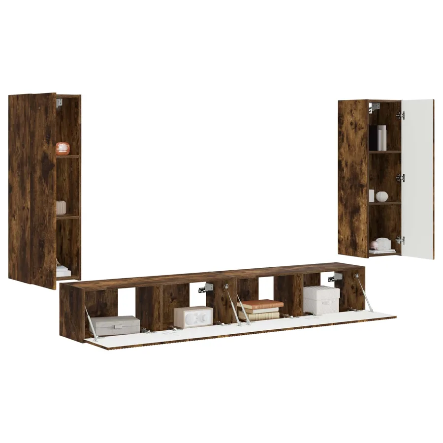 Ensemble de meuble TV mural 4 pcs Chêne fumé Bois d'ingénierie - 3