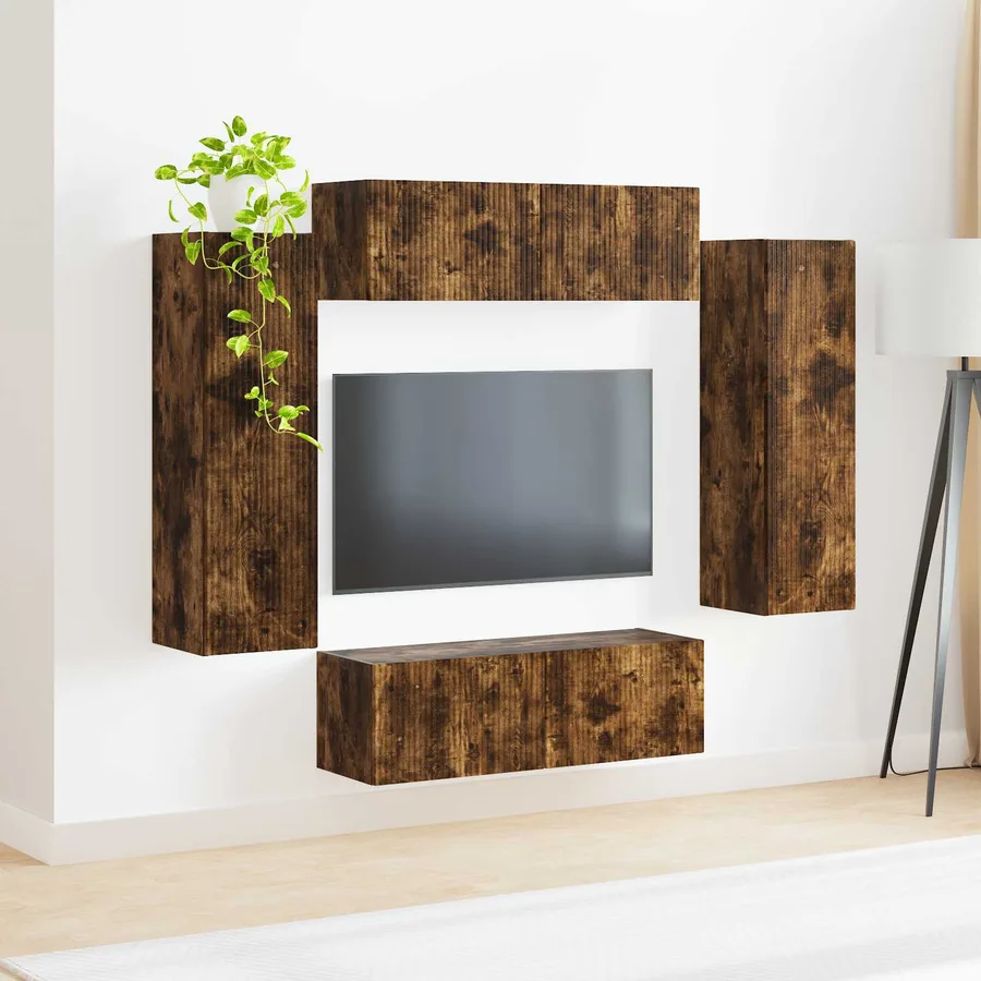 Ensemble de meuble TV mural 4 pcs Chêne fumé Bois d'ingénierie - 4
