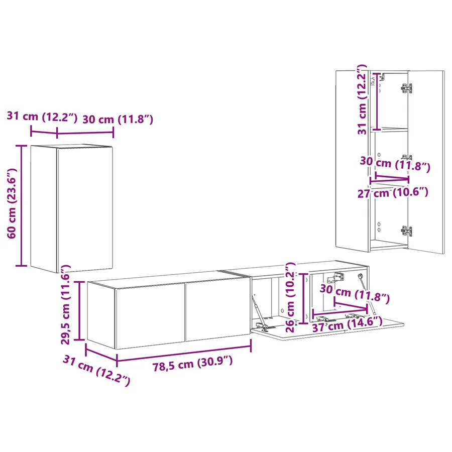 Ensemble meuble TV 4 pcs Blanc brillant Bois d'ingénierie - 15