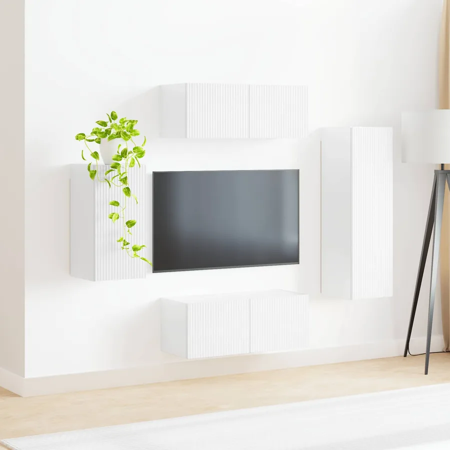 Ensemble meuble TV 4 pcs Blanc brillant Bois d'ingénierie - 4