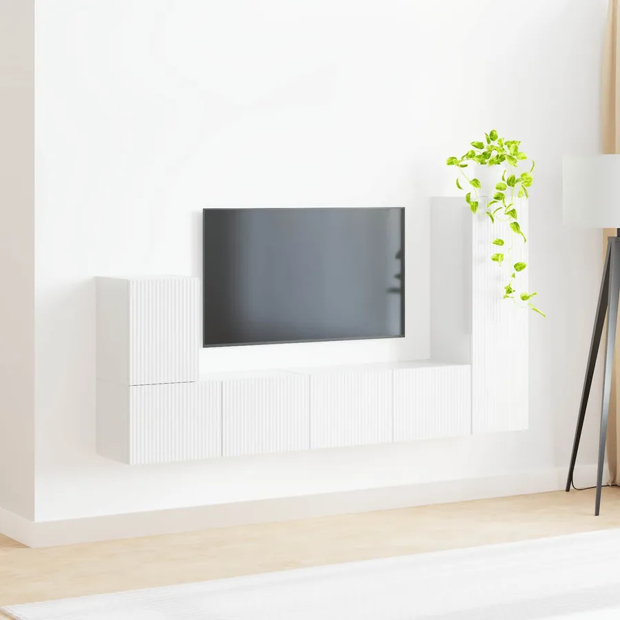 Ensemble meuble TV 3 pcs Blanc brillant Bois d'ingénierie - 4