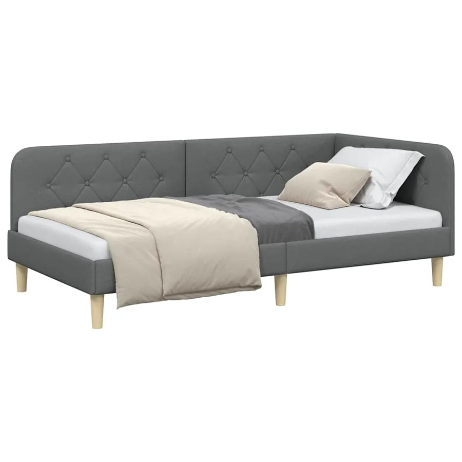 Cadre de lit d'angle Gris foncé 90 x 190 cm tissu - 3