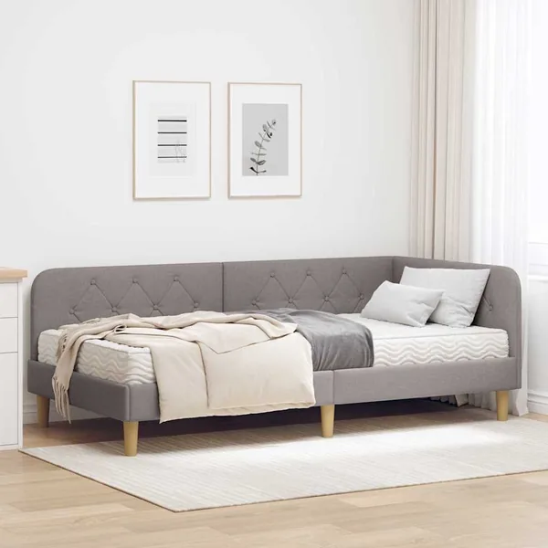 Cadre de lit d'angle Taupe 90 x 200 cm tissu