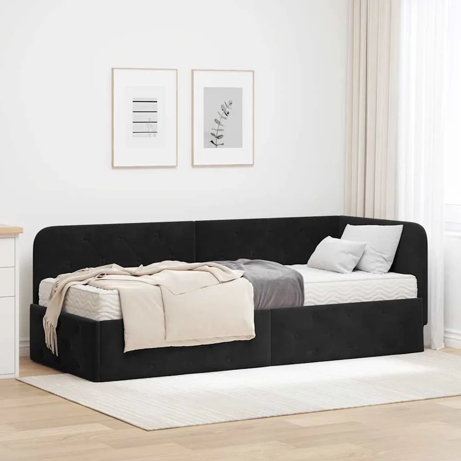 Cadre de lit d'angle Noir 80 x 200 cm Velours