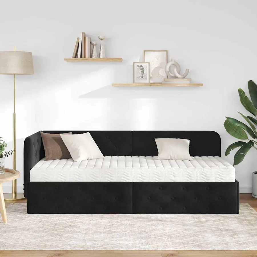 Cadre de lit d'angle Noir 80 x 200 cm Velours - 4