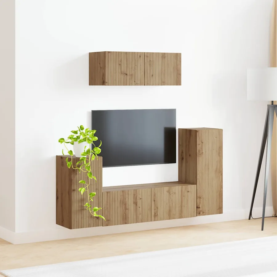 Ensemble meuble TV 4 pcs Chêne artisanal Bois d'ingénierie - 4