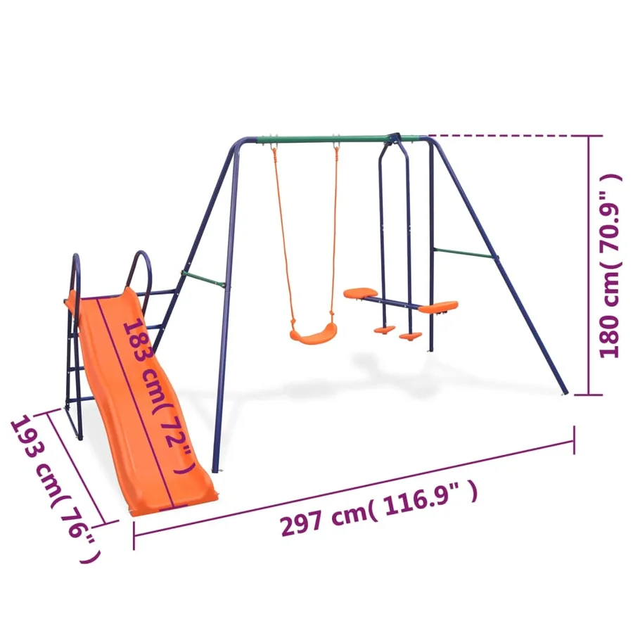 Ensemble de balançoire avec toboggan et 3 sièges Orange - 10