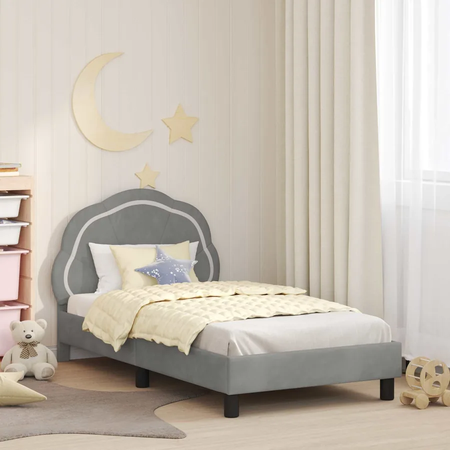 Cadre de lit pour enfants avec tête de lit Gris clair Velours