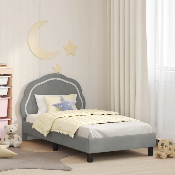 Cadre de lit pour enfants avec tête de lit Gris clair Velours