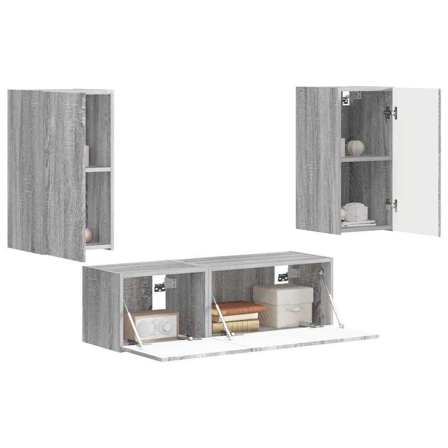 Ensemble de meuble TV mural 4 pcs Gris Sonoma Bois d'ingénierie - 3
