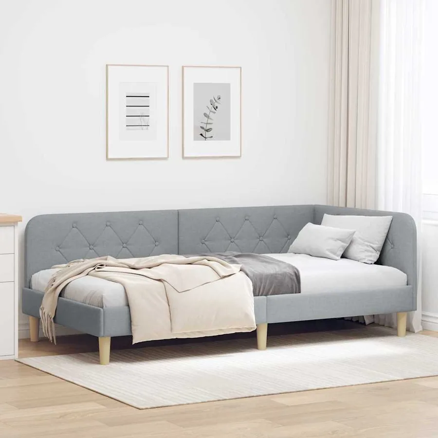 Cadre de lit d'angle Gris clair 90 x 200 cm tissu