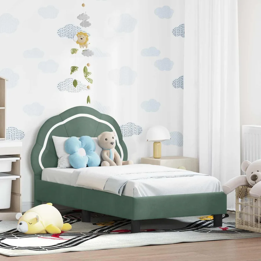 Cadre de lit pour tout-petit avec tête de lit Vert Mer Velours