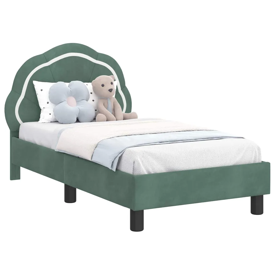 Cadre de lit pour tout-petit avec tête de lit Vert Mer Velours - 2