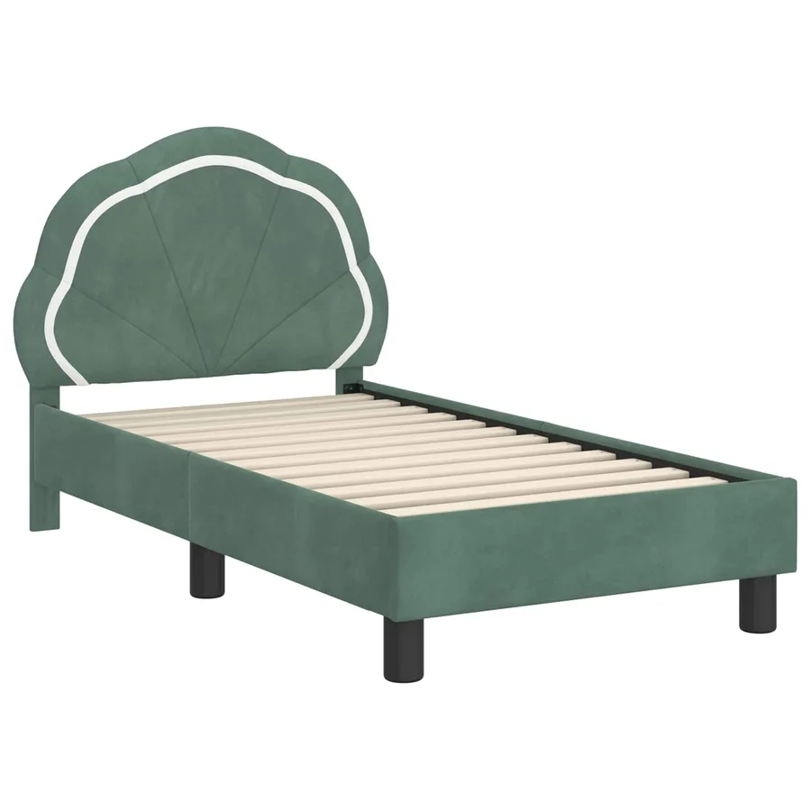 Cadre de lit pour tout-petit avec tête de lit Vert Mer Velours - 4