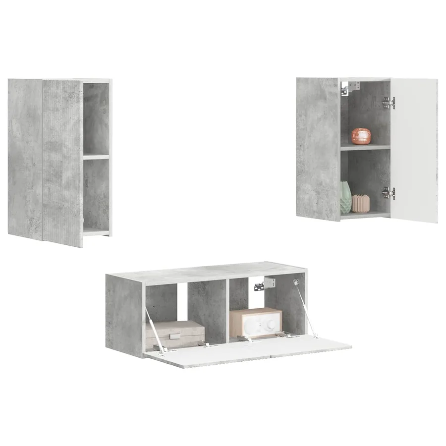Ensemble meuble TV 2 pcs Gris béton Bois d'ingénierie - 3