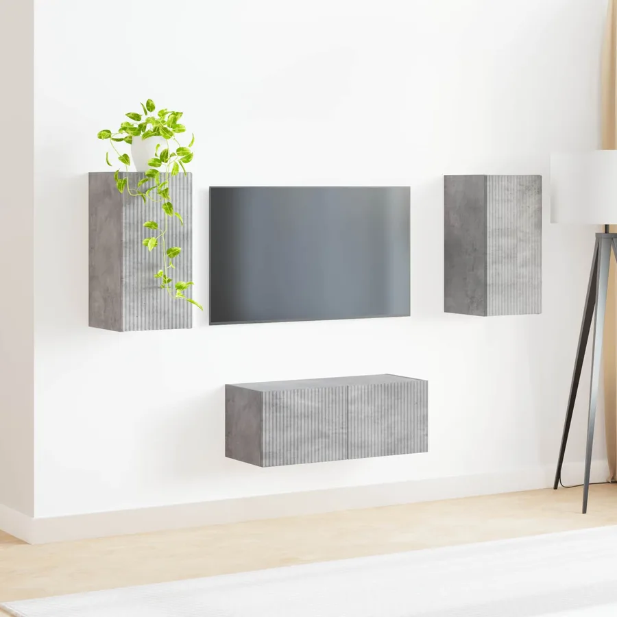 Ensemble meuble TV 2 pcs Gris béton Bois d'ingénierie - 4