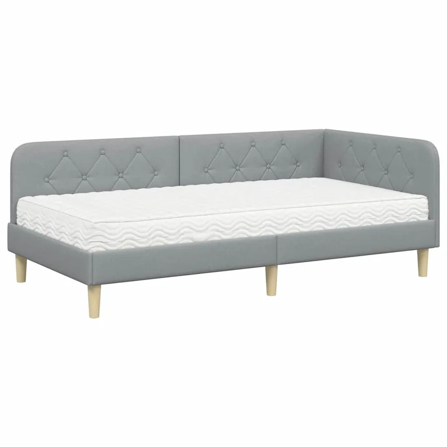 Cadre de lit d'angle Gris clair 90 x 200 cm tissu - 2