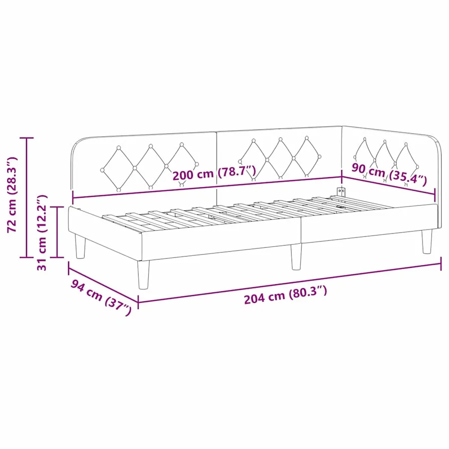 Cadre de lit d'angle Crème 90 x 200 cm Velours - 11