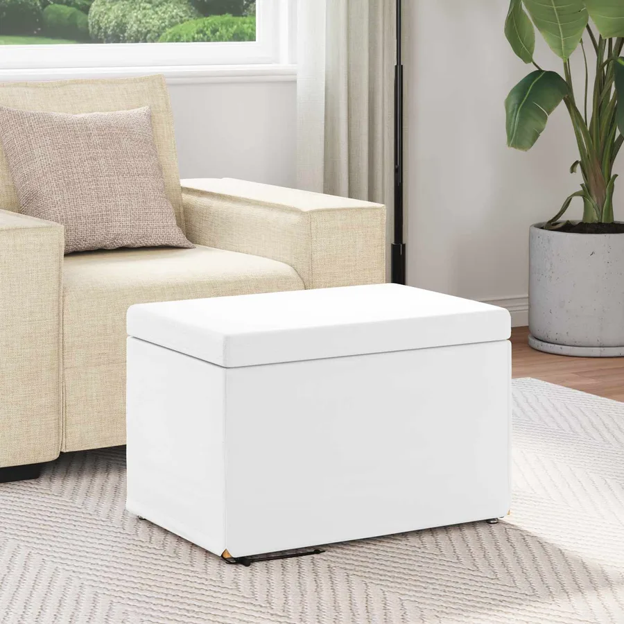 Tabouret Blanc Cuir Synthétique et Bois Composite - 3