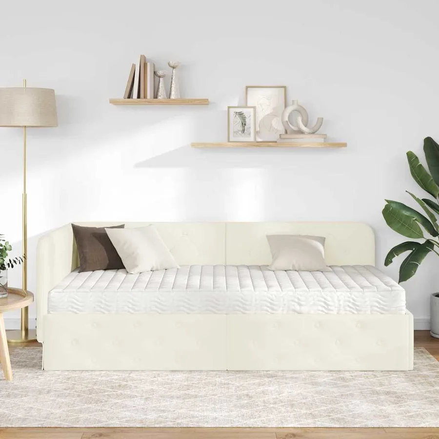 Cadre de lit d'angle Crème 100 x 200 cm Velours - 4