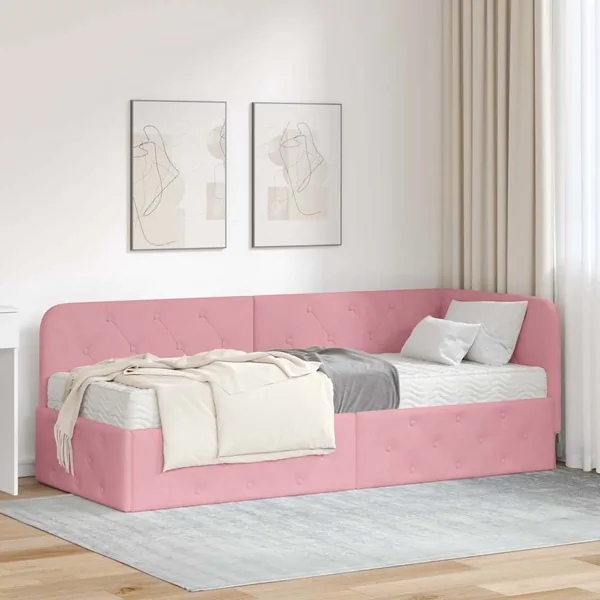 Cadre de lit d'angle Rose 80 x 200 cm Velours
