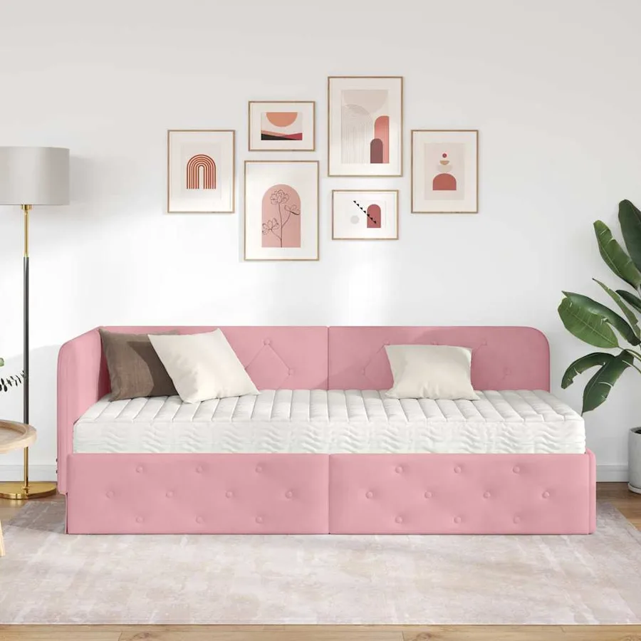Cadre de lit d'angle Rose 80 x 200 cm Velours - 4