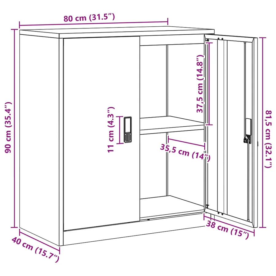 Armoire de rangement Noir 80 x 40 x 90 cm Acier - 13