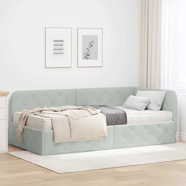 Cadre de lit d'angle Gris clair 100 x 200 cm Velours