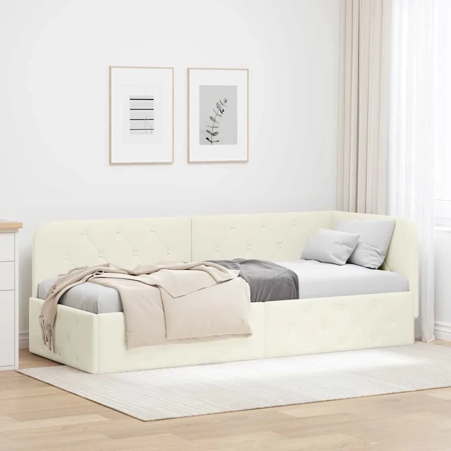Cadre de lit d'angle Crème 80 x 200 cm Velours